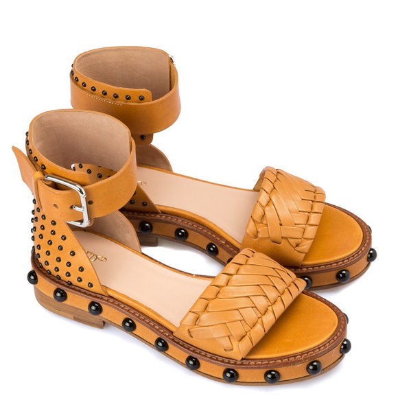 Valentino Garavani Red Leather Strappy Sandals Brown Studded Size 39 US 9 Brown - Picture 1 of 11